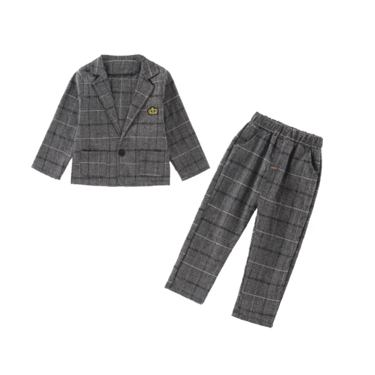 2 PCS Элегантный детский Свадебный костюм для мальчика, 2/3 шт., Блейзер, Классический Клетчатый джентльмен, Детские блейзеры, костюмы для маленьких мальчиков 2, 3, 4, 5, 6, 7, 8 лет - Цвет: 2 PCS