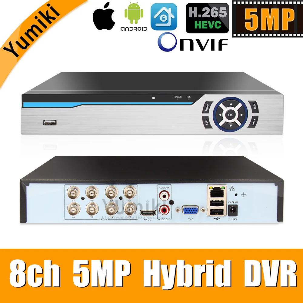 Гибридный видеорегистратор 6 в 1 H.265 + 8ch AHD для камер 5MP/4MP/3MP/1080P/720P Xmeye Onvif P2P CCTV DVR с