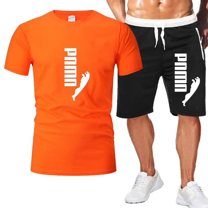 

New Pattern Brand Cotton T-shirt Shorts Fashion Running Set Sports Men's Suit Top Printing Casual Tracksuit Men Streetwear