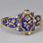 Винтажное Чернильное синее эмалированное кольцо с цветком для женщин и мужчин простой дизайн Выгравированная вывеска готический панк ювелирные изделия для вечеринки