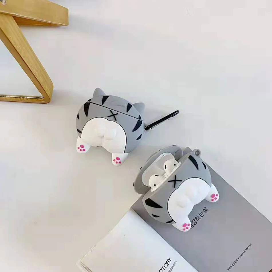 Чехол для AirPods, 3D сетчатый красный Забавный чехол с милым мультяшным котом серого цвета, задняя крышка для Airpods 2/i10/i11 TWS, защитный чехол