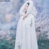 wholesale warm faux fur trim winter bridal cape stunning wedding cloaks hooded long party wraps jacket white wrap