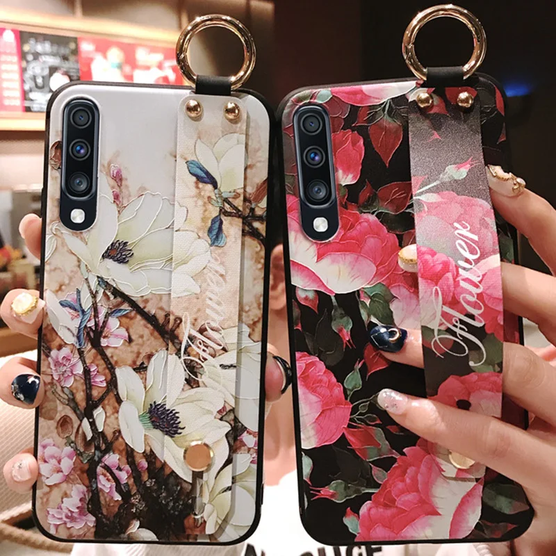 Винтажный цветочный чехол-подставка для Samsung A50 чехол с ремешком на запястье A51 A70