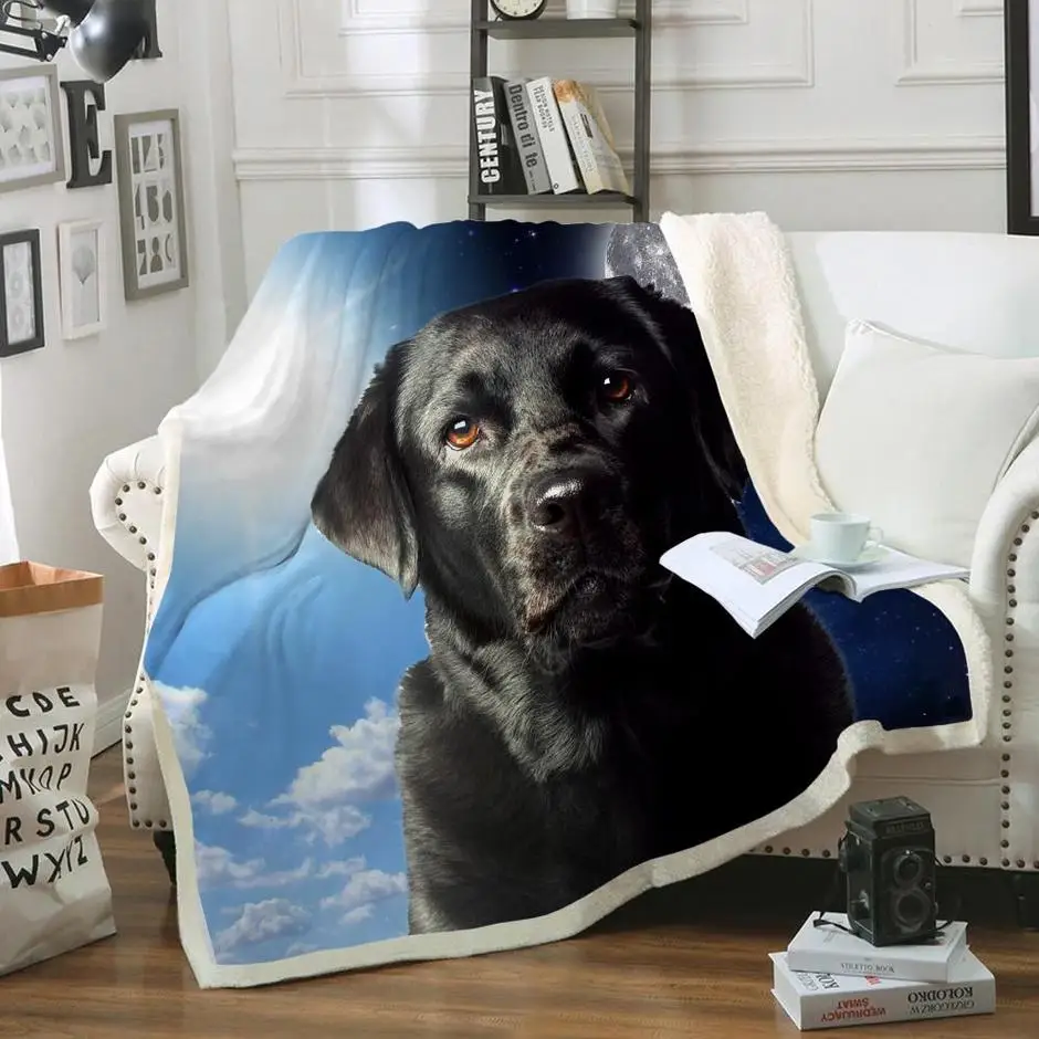 

3D Printed Blanket Labrador Pets and Sky Winter Warm Arctic Velvet Bedding/Sofa Love Dogs For Adult/Child