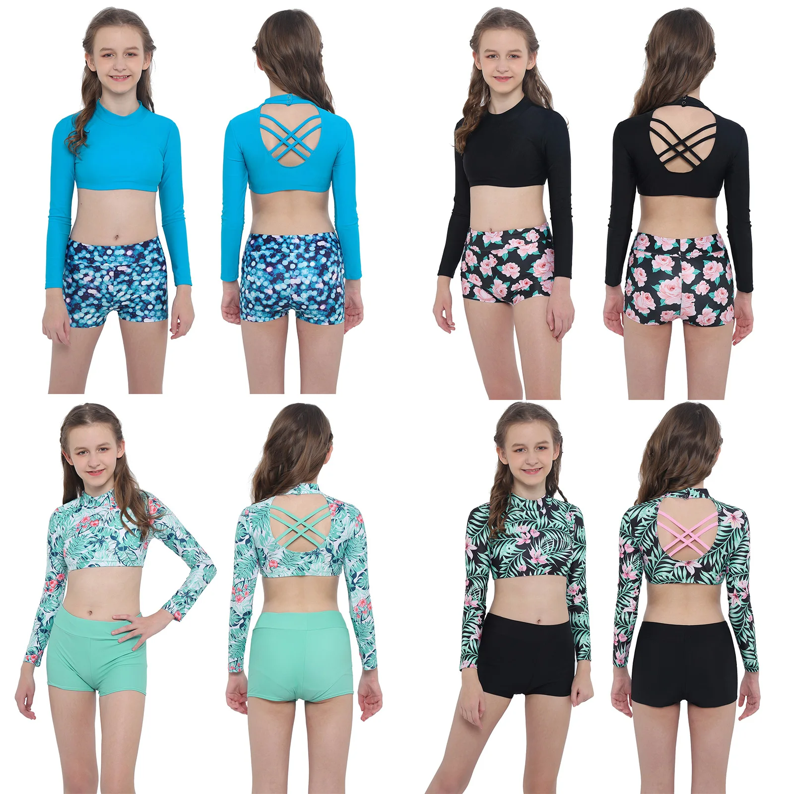 Танцевальный костюм для девочек из 2 предметов Йога костюмы фитнеса с длинным