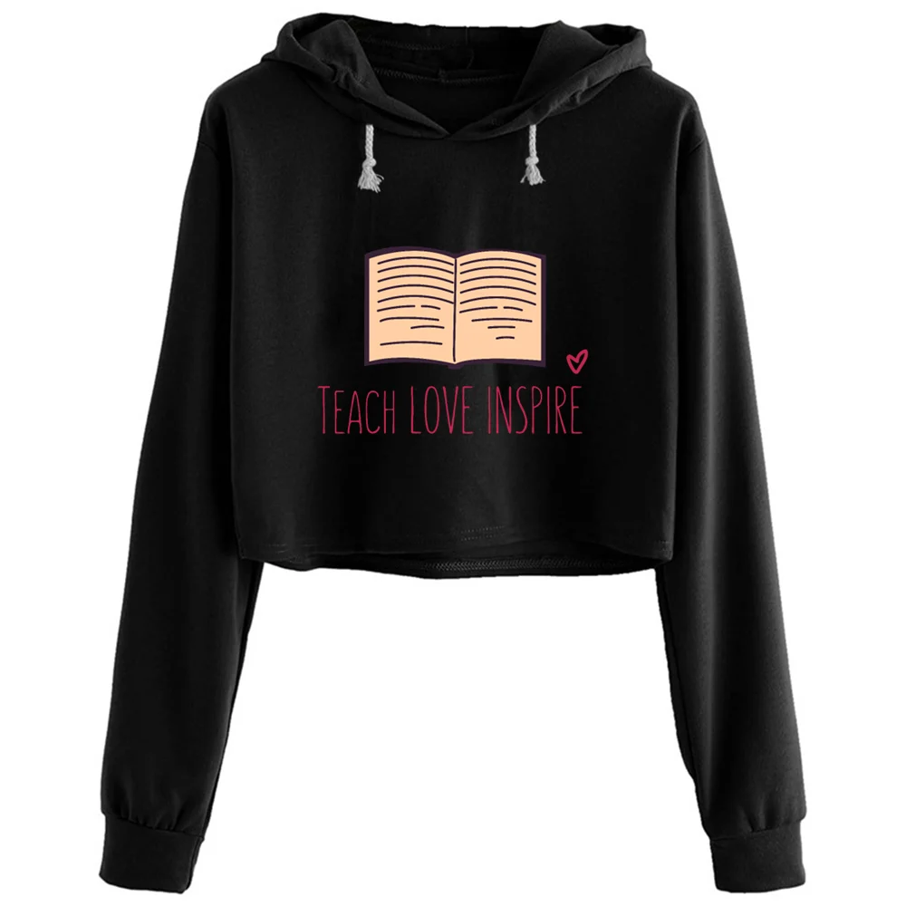 

Teach Love Inspire Crop Hoodies Women Grunge Harajuku Anime Emo Pullover For Girls