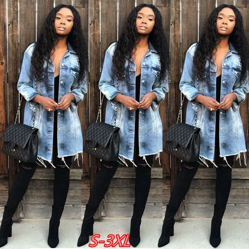 

Wish Amazon Ebay 2018 quick sell new, Long Slim ripped Jean woman, coat