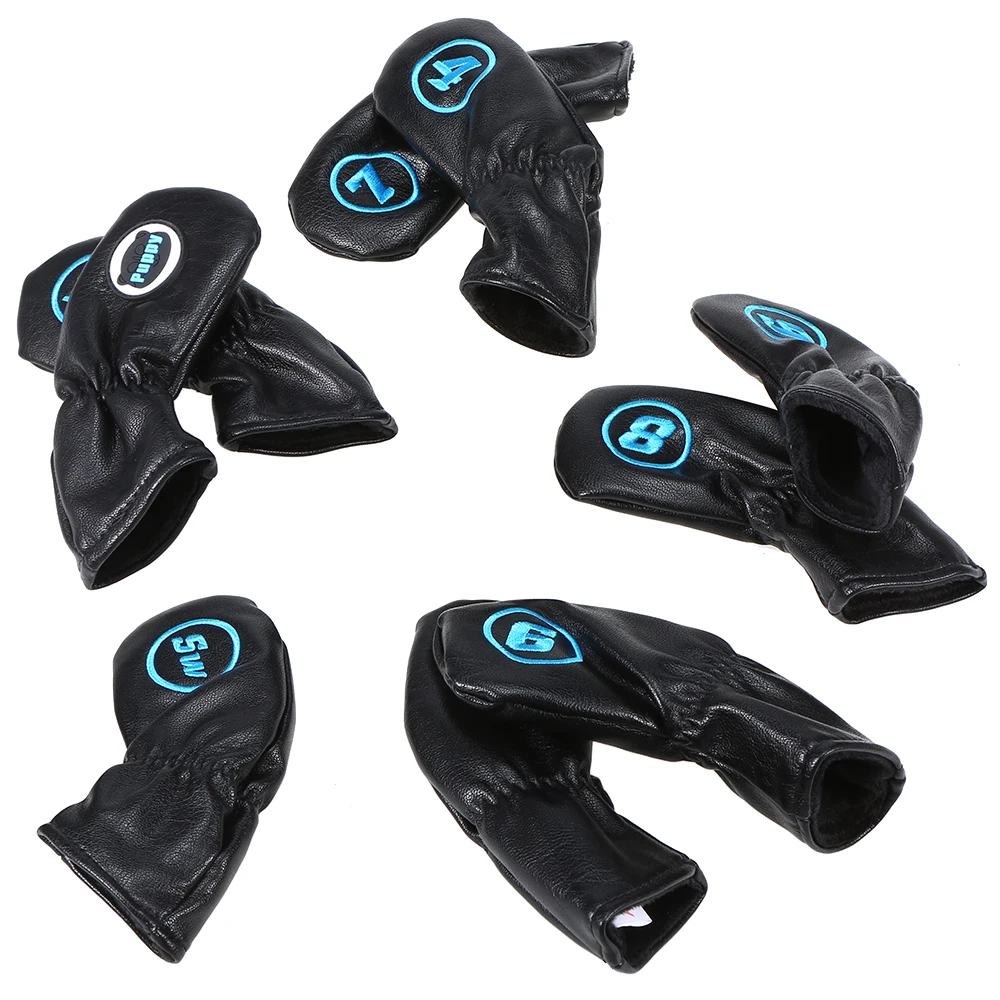 

9 Pcs Golf Iron Head Cover Set Club Headcovers Elastic Band Putter Sport Head Set Driver Fairway Magnetic Closure Outdoor Sports