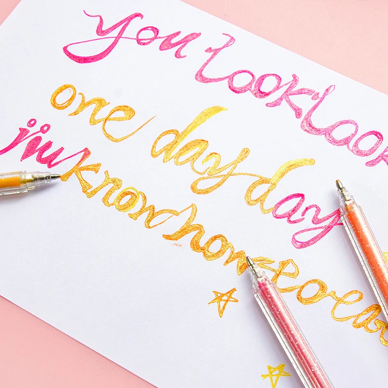 

12 Color Bling Glitter Highlighter Pen Ballpoint 1.0mm Metallic Marker Liner Drawing Lettering School Design Art Supplies A6894