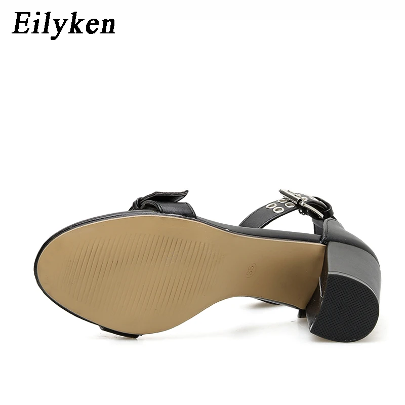 EilyKen/Новинка года; модные босоножки; женские босоножки с ремешком на щиколотке и пряжкой; Босоножки с открытым носком на высоком квадратном каблуке; модельные туфли-лодочки; Цвет Черный