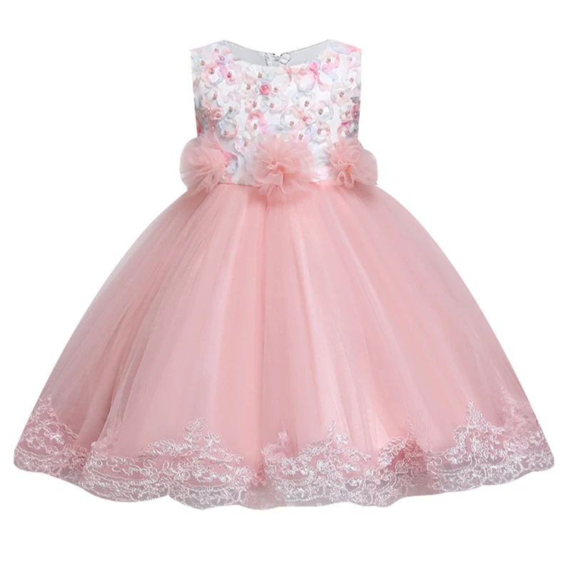 

Детское кружевное платье без рукавов с цветочным принтом