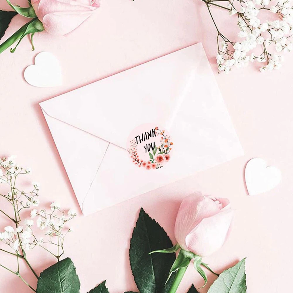 

50-500pcs Floral Thank You Stickers for Business Wedding Favors and Party Envelope Seal Labels handmade scrapbooking sticker
