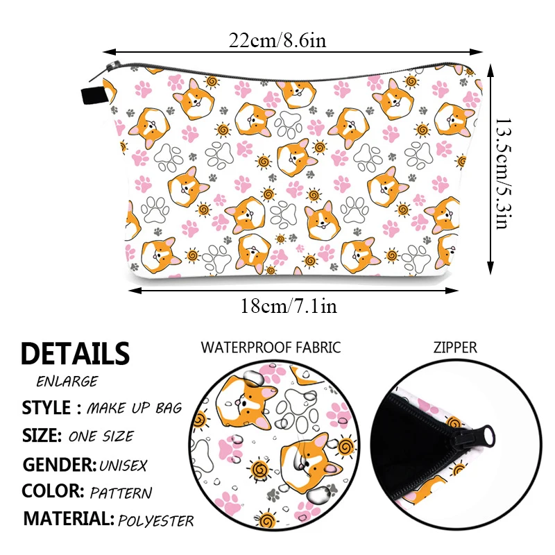 

Cute Animals Make Up Bag Women Cosmetic Makeup Bag Cartoon Corgi Dog Print Travel Organizer Beauty Case Toiletry Kit Bags