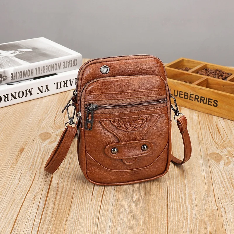 

Retro Women's Handbag Soft Leather Shoulder Messenger Bag Cellphone Crossbody Bag Multifunction Square Bag Shopping Purse Bolsa