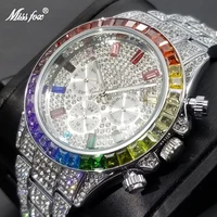 missfox colorful full daimond mens watches luxury iced out calendar quartz wristwatch hip hop fashion luminous waterproof clock