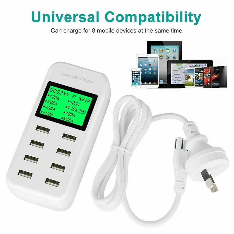 

Pohiks 8 Ports USB Charging Station Dock Desktop Phone Charger 5V/8A with LCD Display Mobile Phone Quick Charge Station