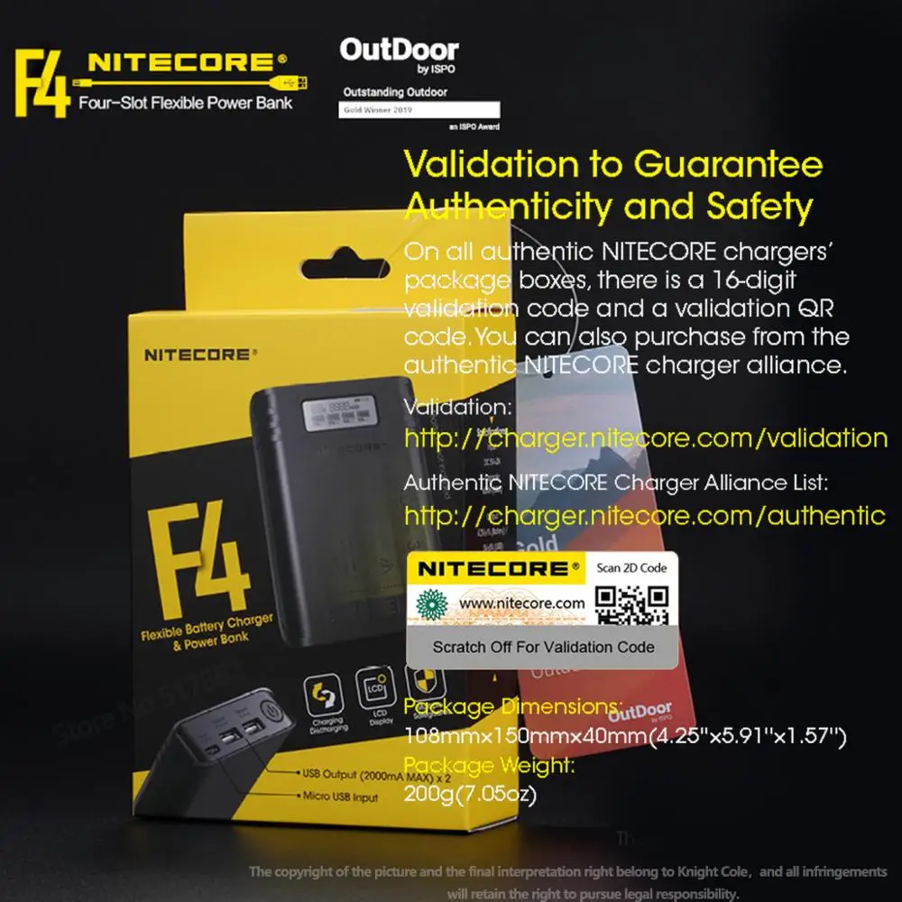 100% оригинальное гибкое зарядное устройство NITECORE F4 с четырьмя слотами