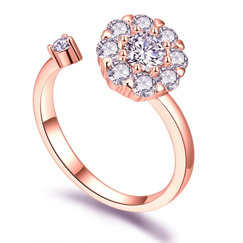 

New Ins Stress-relieving Pink Zirconia Open Rotatable Stress Ring Luxury Wedding Rings For Women Fashion Engagement Jewelry