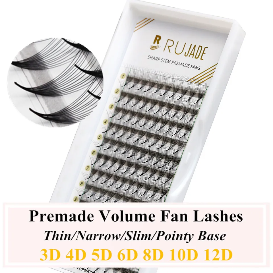 

RUJADE 12 Lines Premade Russian Volume Fans 3D/4D/5D/6D/7D/8D/10D Eyelashes Sharp Stem Lash Pre made Eyelash Extensions Supplies