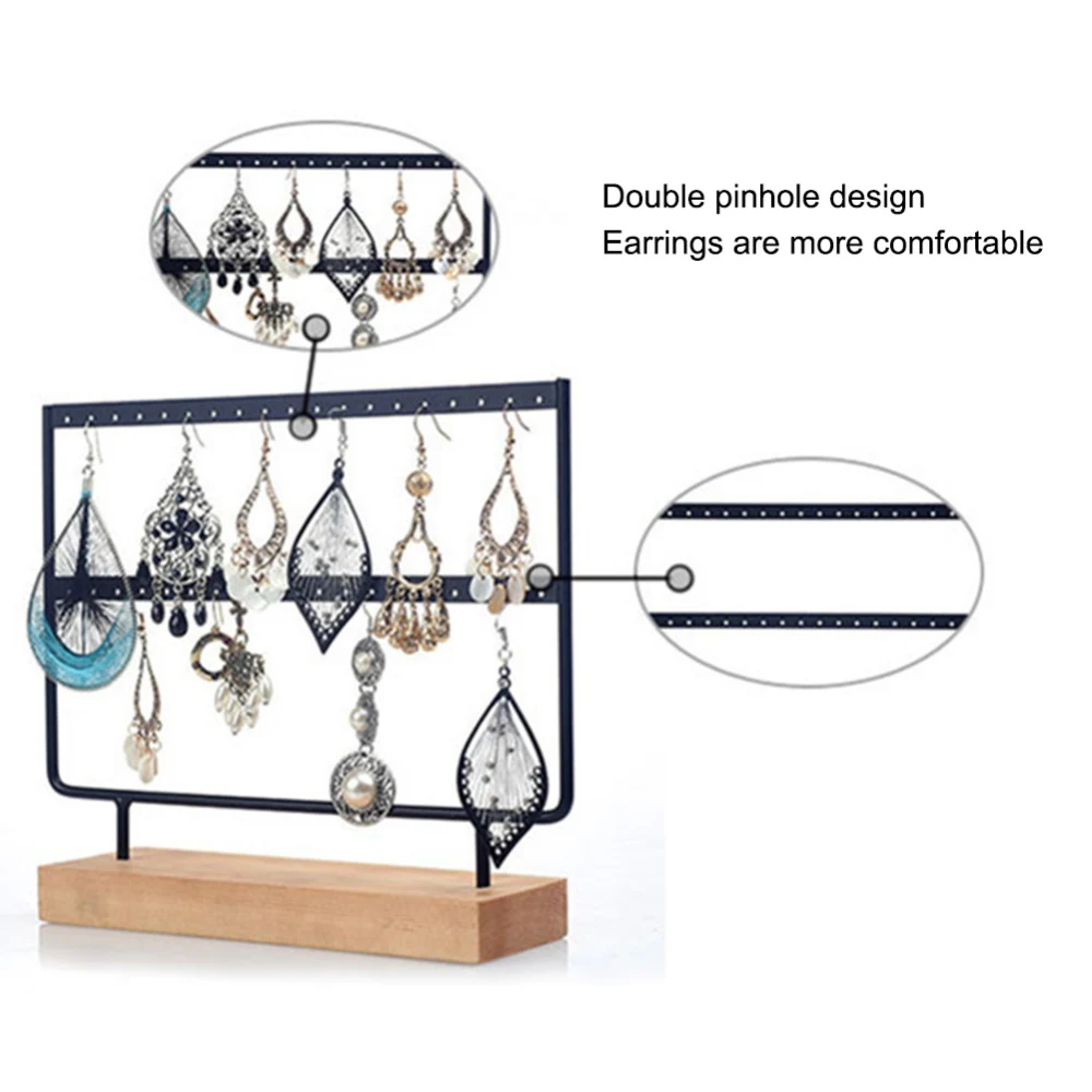 24/44 Hole creative Wood iron combination Earrings Organizer Jewelry Holder Necklace Bracelet Rack Jewelry Display Stand Packing