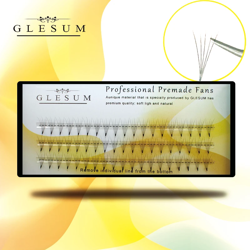

Glesum 3 Lines 3D/4D/5D Russian Volume Eyelashes Long-Stem Matte Black Pre made Fans C Curl Mink Eyelash Individual Extensions