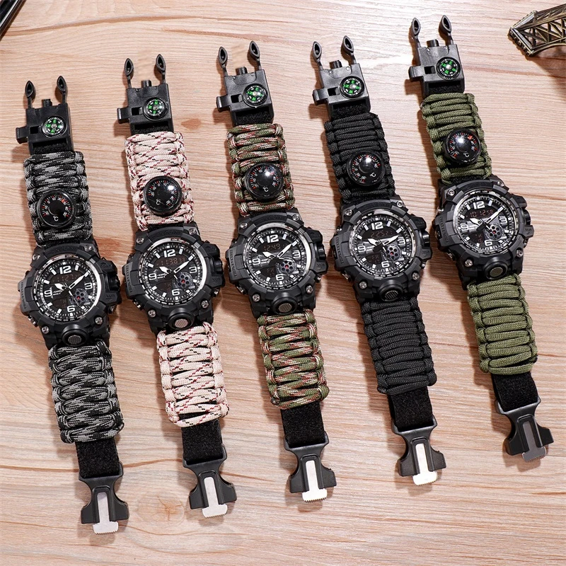 

Men's Sports Watch Luxury Compass Mountaineering Emergency Umbrella Rope Bracelet Watch Waterproof Men Quartz Electronic Watches