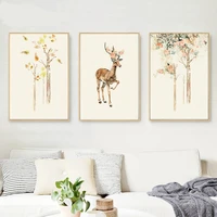 modern nordic tree flower elk canvas painting sofa background wall large poster wall art picture for living room decoration