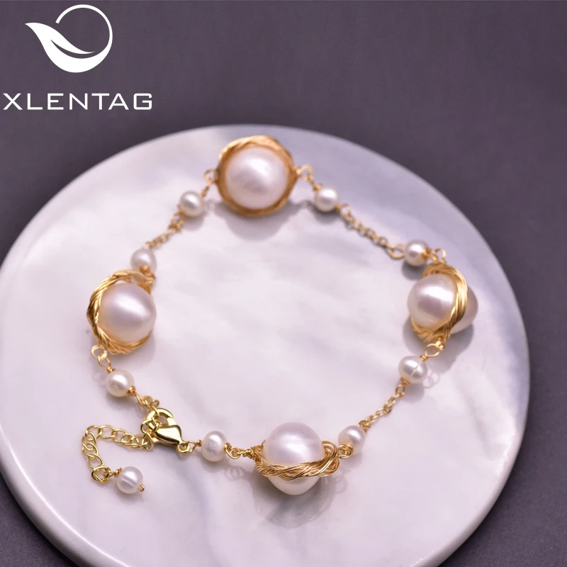 Браслеты XlentAg из белого жемчуга для женщин регулируемые ювелирные украшения в