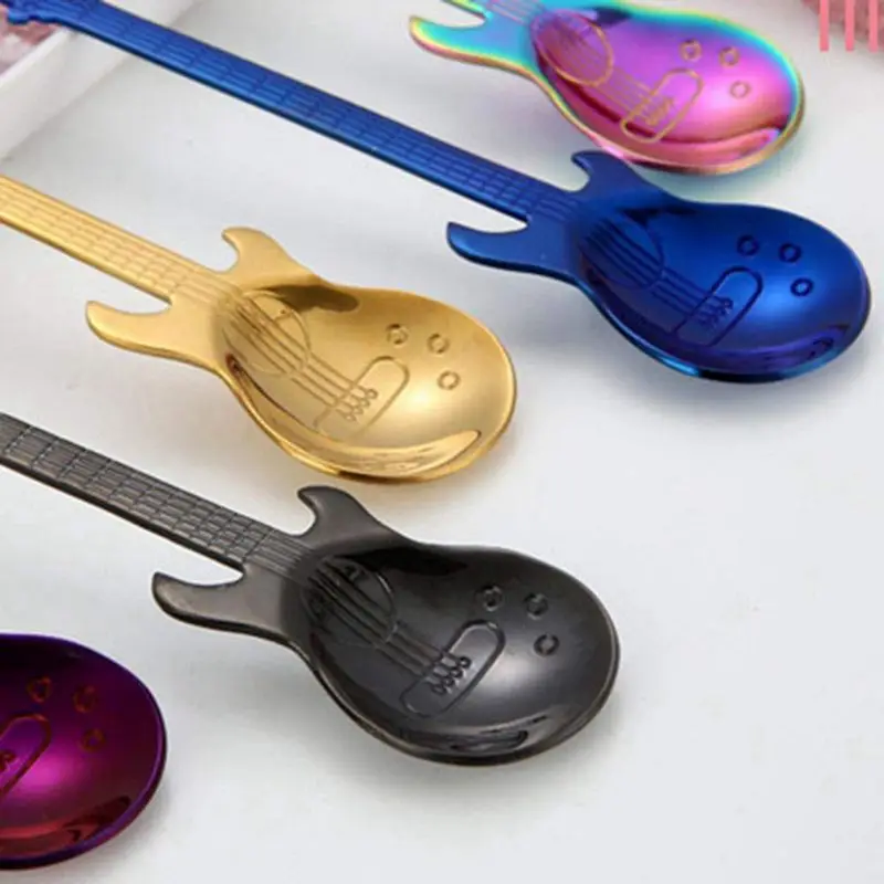 

6 Pcs Coffee Teaspoons Guitar Spoon,Stainless Steel Colorful Dessert Spoon Musical Demitasse Spoon Cute Kitchen Utensil for Tea