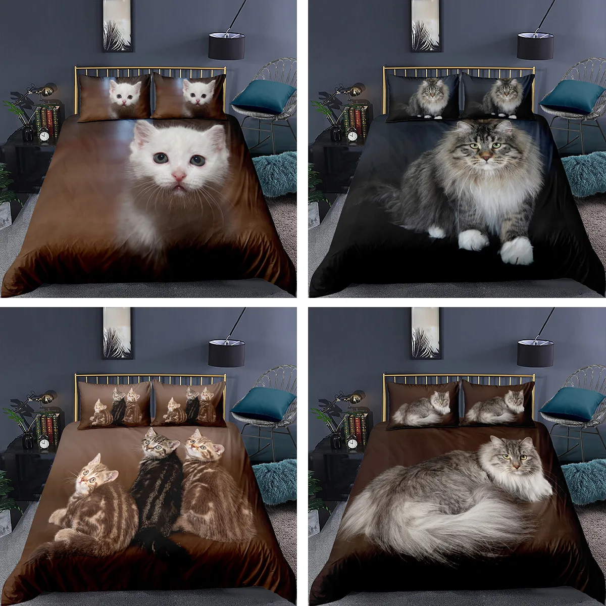 

Детский комплект постельного белья, с милым котом, с 3D рисунком, пододеяльник и наволочка, односпальная, двухспальная, двуспальная кровать, 4...