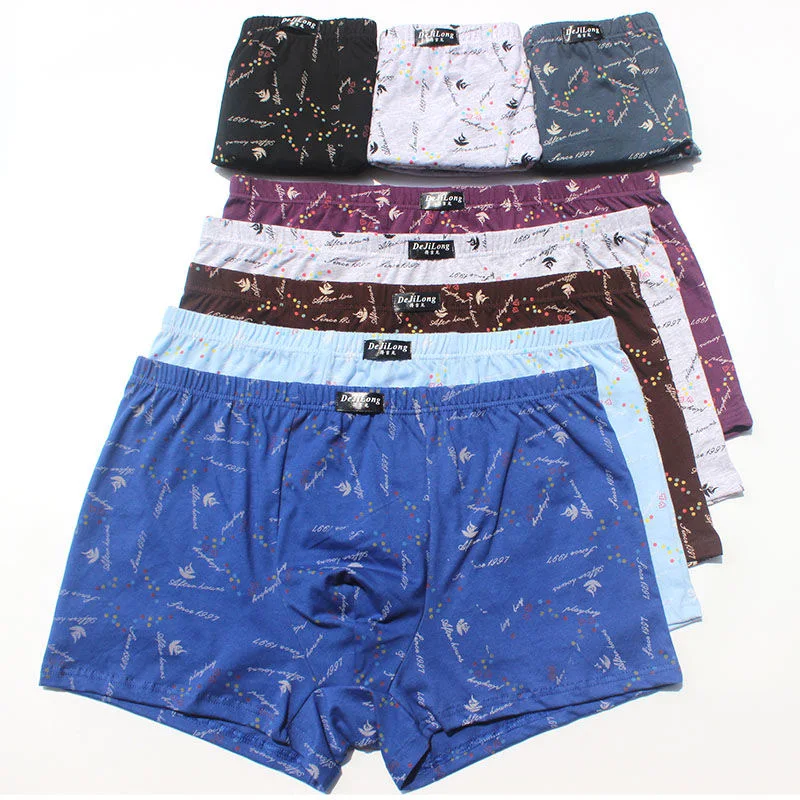 6pcs/Lot 100% Cotton Loose Boxers Four Shorts Underpants Men'S Boxers Shorts Breathable Underwear Printing Comfortable Cotton