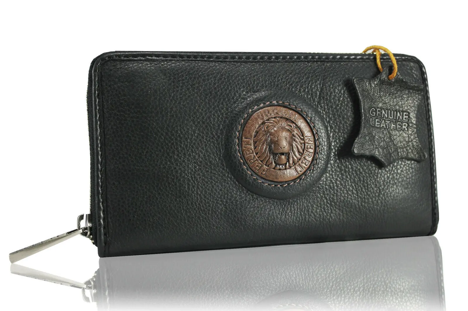 Двухцветный длинный коричневый кошелек из натуральной кожи черный на молнии с