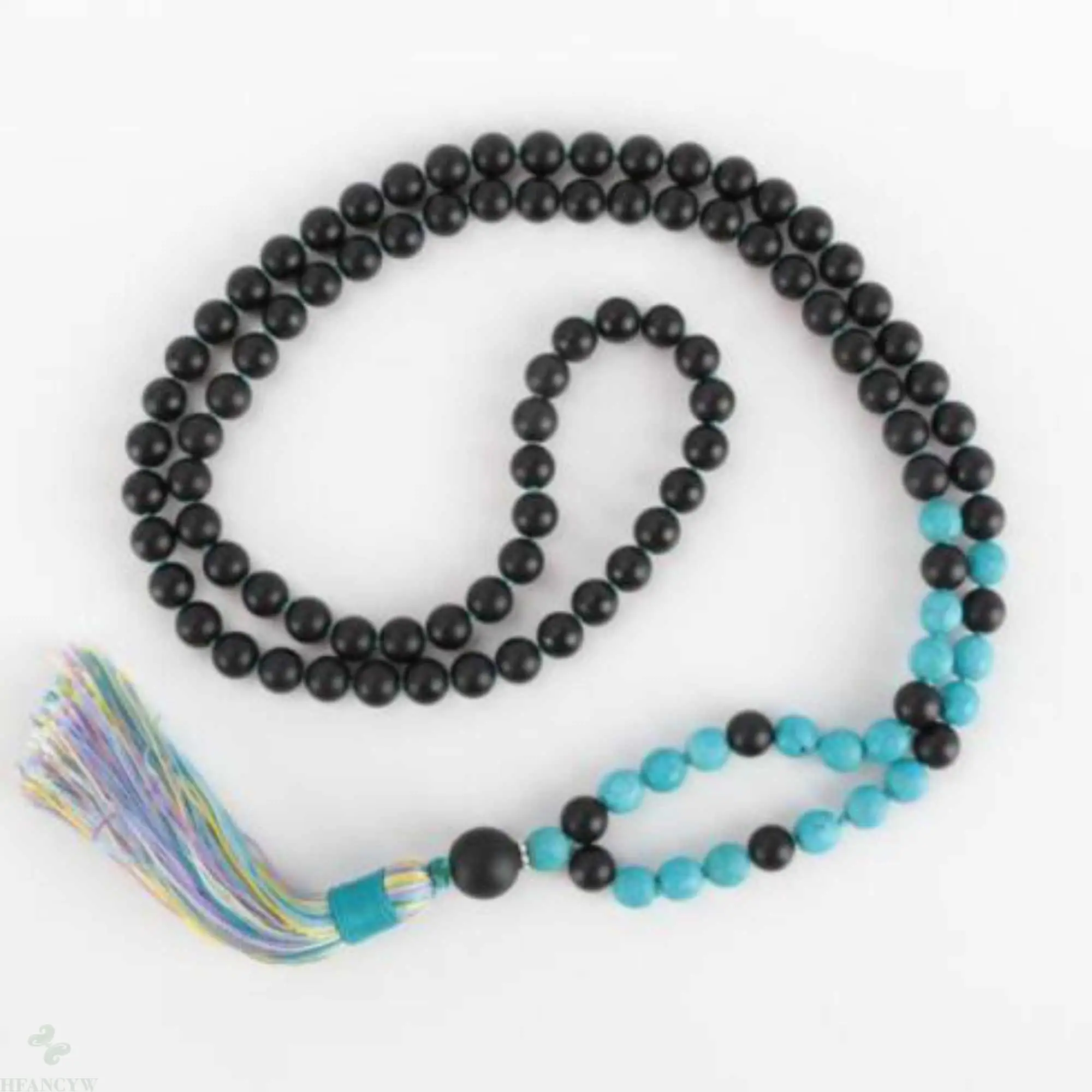 

8mm 108 knot Natural black agate blue turquoise bead necklace Energy Practice Christmas Souvenir Mental Blessing Meditation