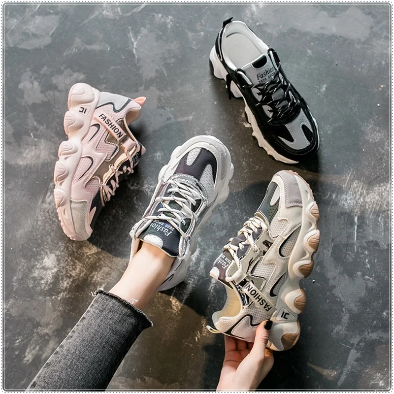 

Women Chunky Sneakers Fashion 2020 New Women Platform Shoes Lace Up Vulcanize Shoes for Womens Female Running Trainers Dad Shoes