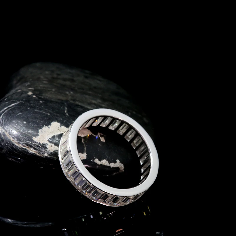 AEAW одноцветное белое золото 18 К Изумрудный багет 2*4 мм широкое Помолвочное кольцо