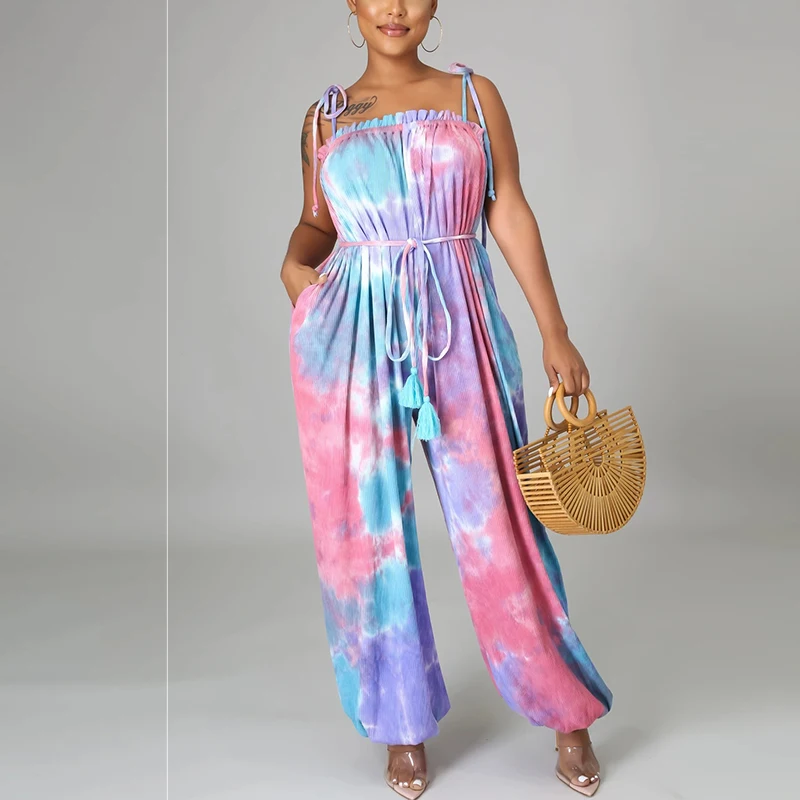 

Повседневный летний Свободный комбинезон на бретелях-спагетти с абстрактным принтом