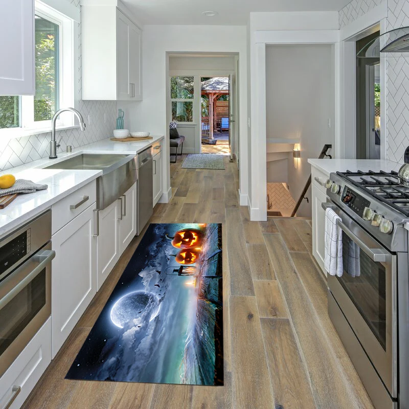 

Pumpkin Halloween Kitchen Mat Carpet Anti-Slip Door Mat Kitchen Rug for Living Room Moon Night Floor Mat for Living Room Home