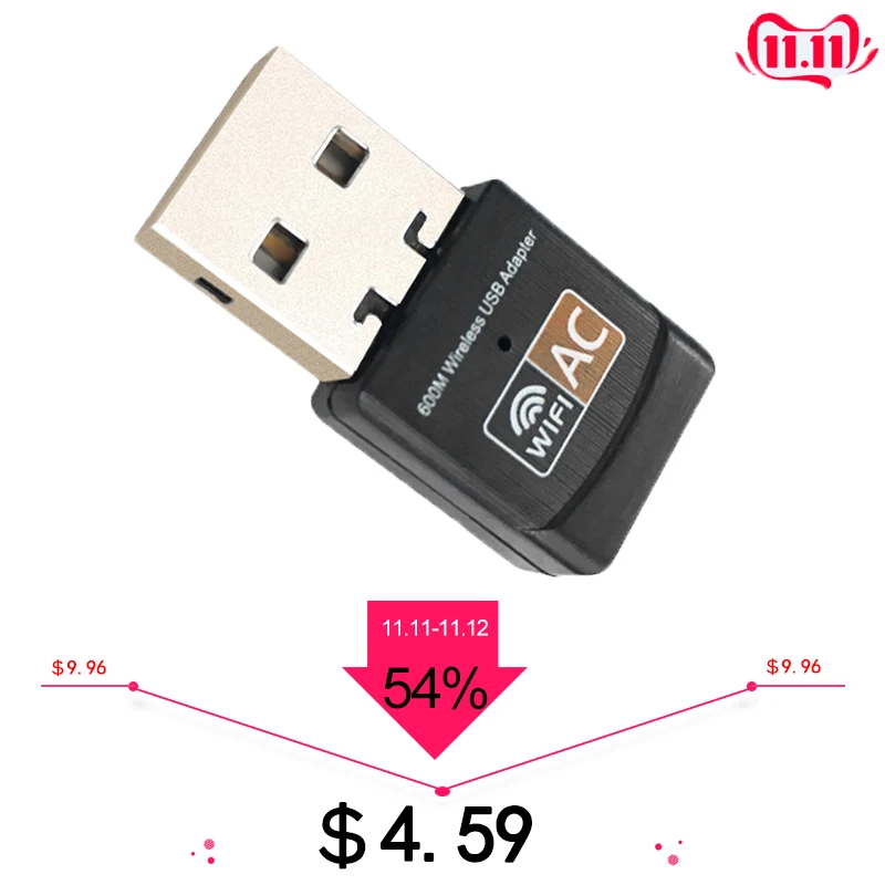 Wifi адаптер беспроводной USB 600 Мбит/с AC600 2,4 ГГц 5 ГГц 802.11b/n/g/ac WiFi Антенна ПК Мини компьютер сетевая карта приемник двухдиапазонный