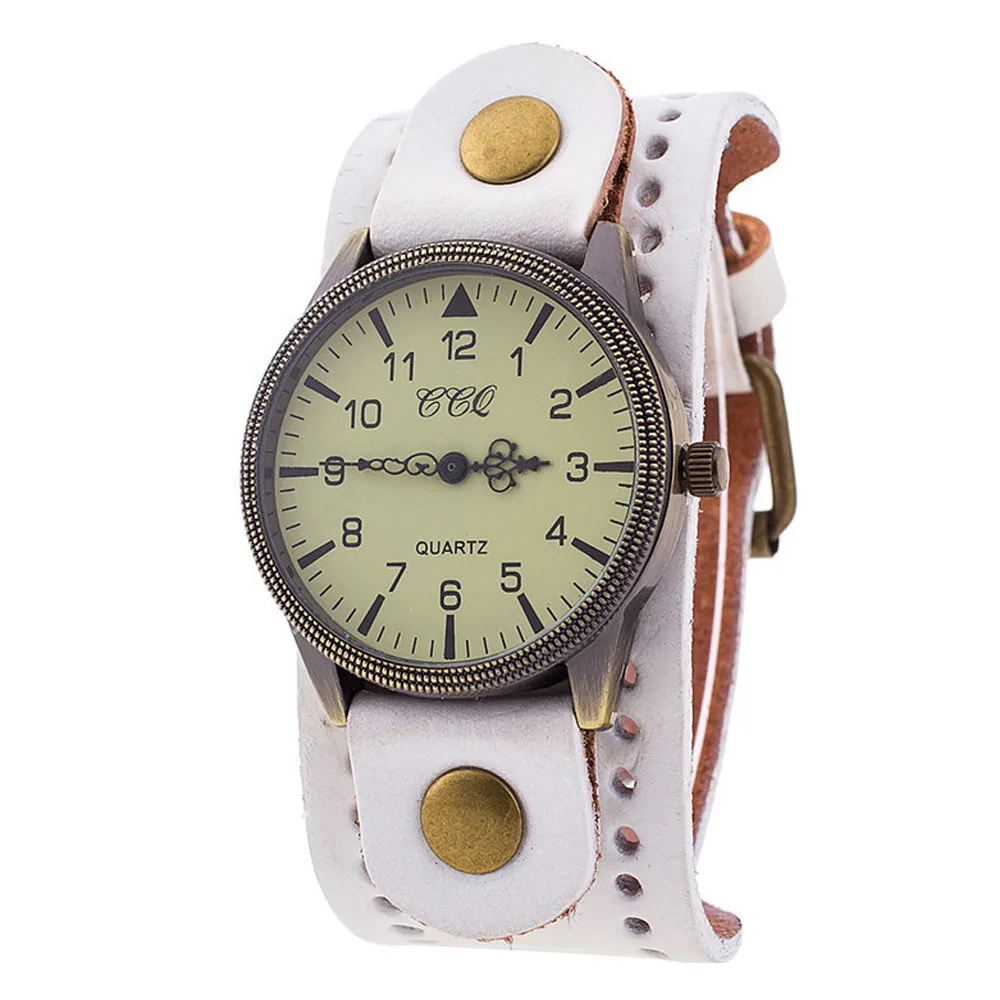 

2021 CCQ Luxury Brand Vintage Cow Leather Bracelet Watch Men Women Wristwatch Ladies Dress Quartz Watch New Arrivals