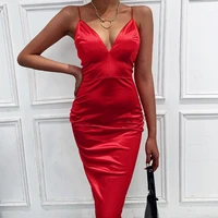 dressed in strapless sexy female dress new satin dress with no back straps v neck summer 2021 fashion