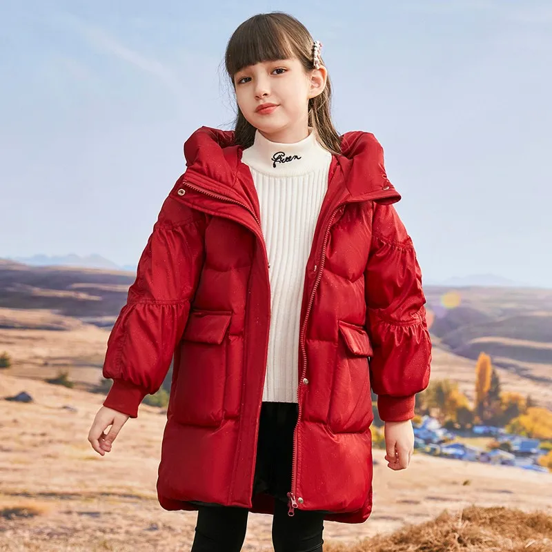 

Lovely Sweet Girls Hooded Down Jackets Winter Warm Thickening Down Coats Children Kids Outdoor Windproof Outerwear Overcoats