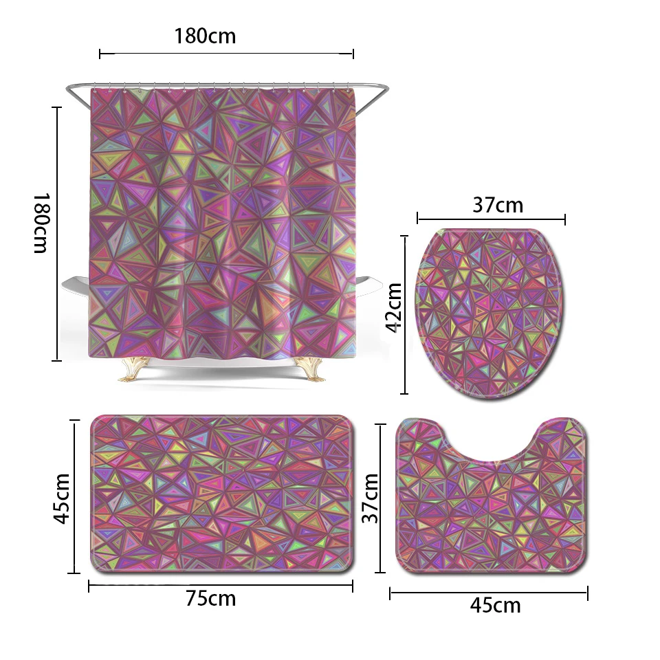 

Geometric Rhombus Printed Bath Mat Shower Curtain Set Creative Bathroom Floor Mat Shower Room Bath Carpet Absorbent Toilet Rugs