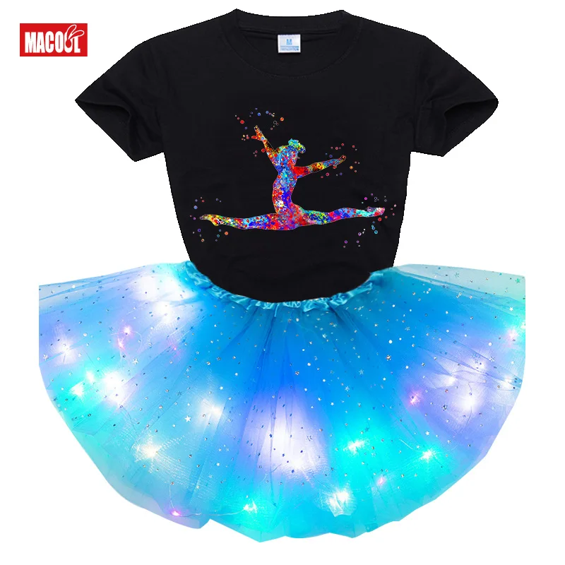 

Girl Kids Dresses Set Girls Tutu Princess Party Dresses with LED Lights Flower Birthday Party Cosplay Costume 2021 Girl Clothing