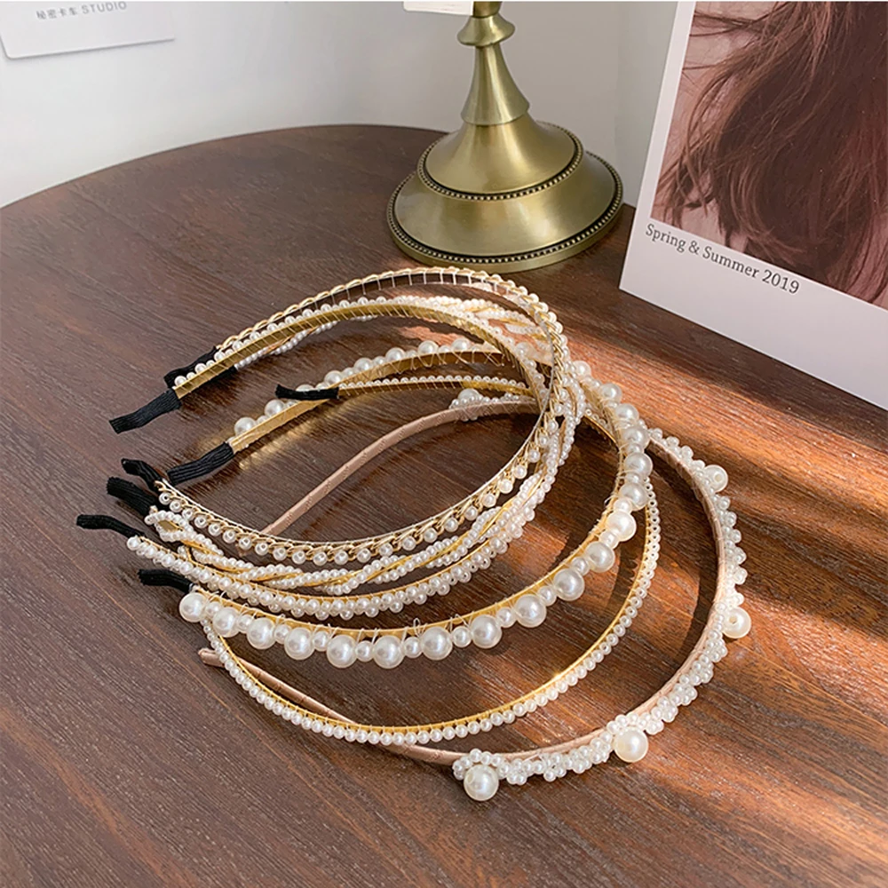 

Simulation Pearl Hairbands Girls Hair Accessories Korean Handmade Bow Flower Hoops Headband