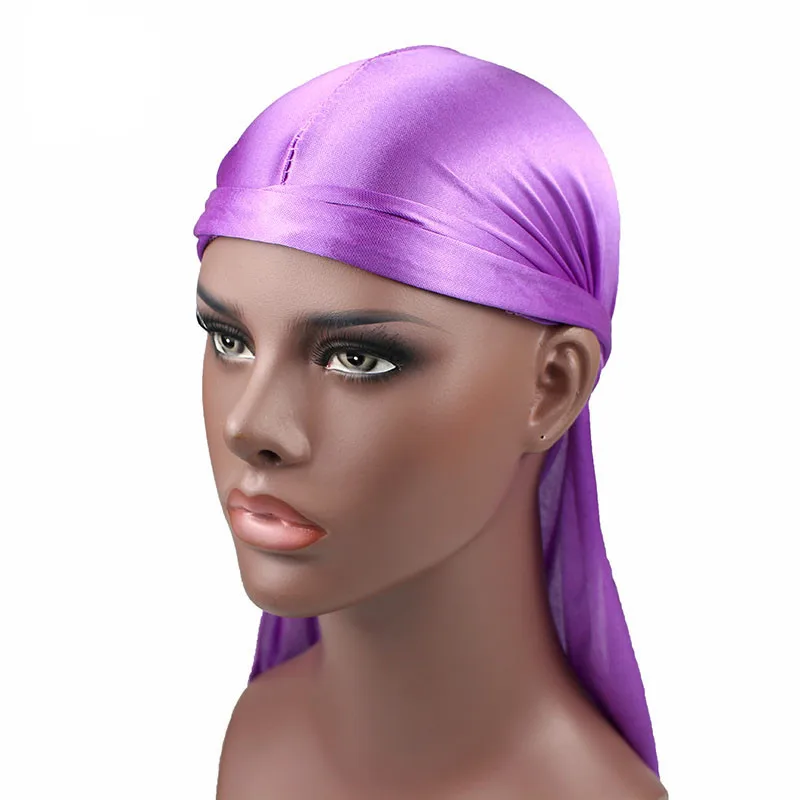 Унисекс для женщин и мужчин атласный тюрбан шелк Durag с длинным хвостом однотонный