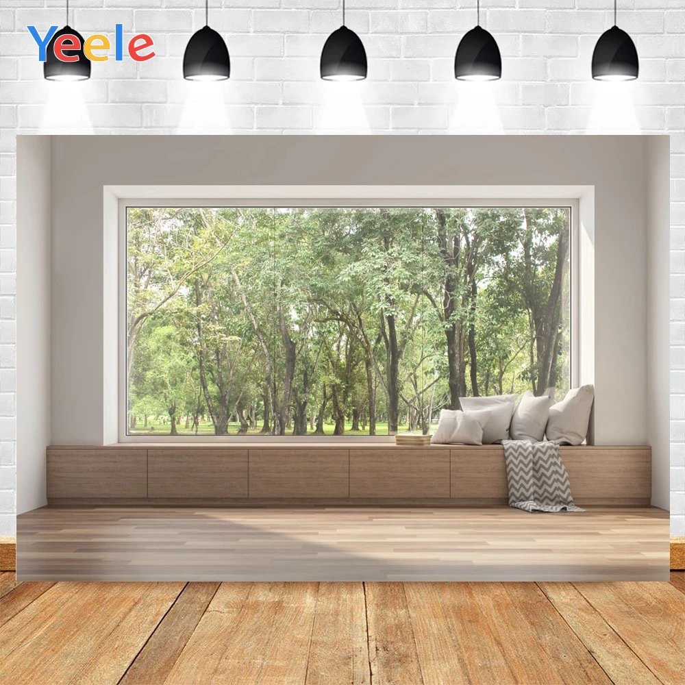 Фон для фотосъемки Yeele с изображением деревянного шкафа подушек зеленых деревьев