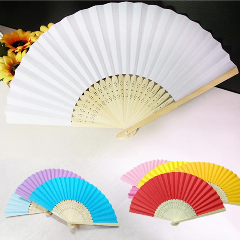 

7 inch Children DIY Painting Blank Fans Summer Chinese Hand Paper Fans Pocket Folding Bamboo Fan Wedding Party Favor