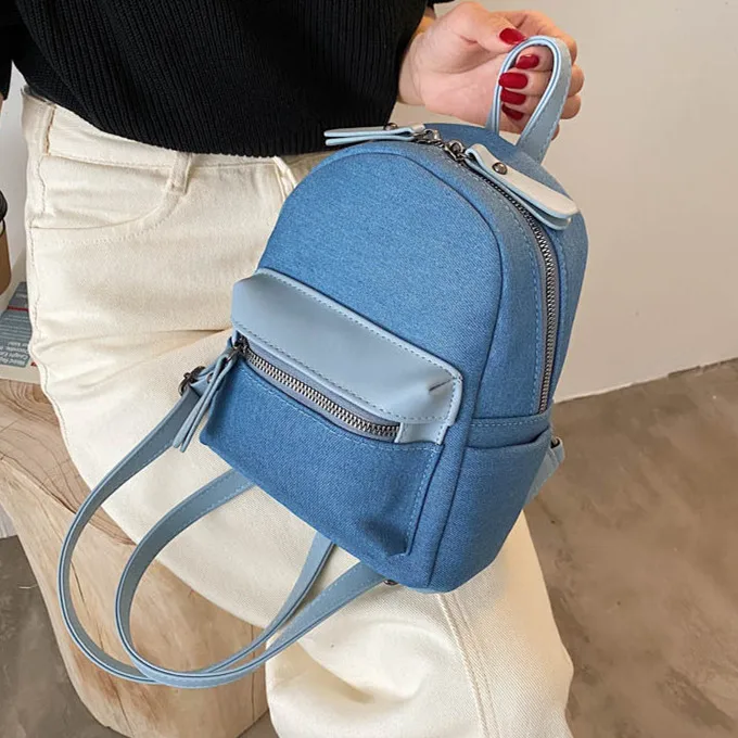 

Модный женский джинсовый рюкзак, маленькие женские дорожные рюкзаки, школьная сумка в стиле преппи для девочек, синий рюкзак