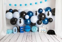 gentleman baby boss boy 1st birthday photography background studio home cake smash backdrop black blue balloon banner wood floor