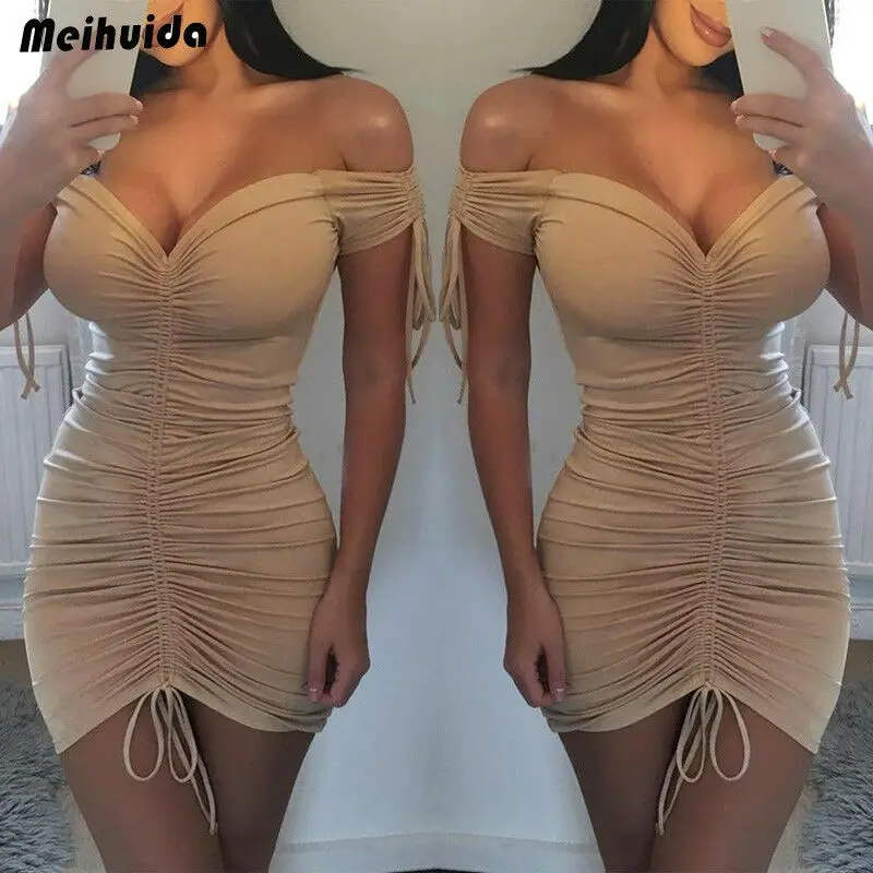 

Women Sexy Lingerie Sleeveless Off-shoulder Bandage Mini Dresses Bodycon-Evening Party Nightclub Wear